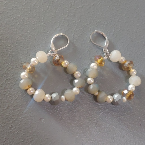Beaded Hoop Dangle Earrings with Pearls - Picture 2 of 4